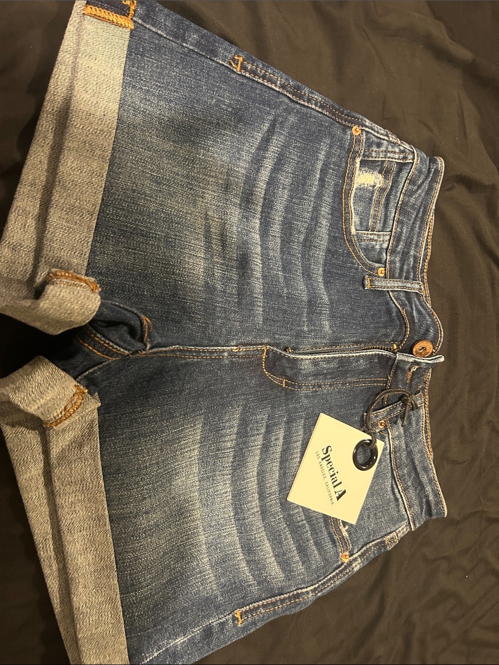 Special A Women's Dark Blue Rolled Hem Denim Shorts